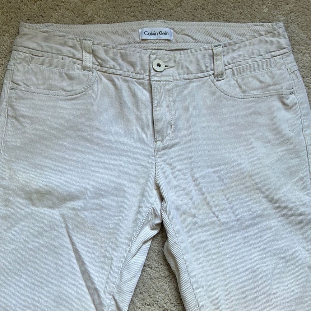 Calvin Klein Creme Corduroy Low Waisted Flare Pants